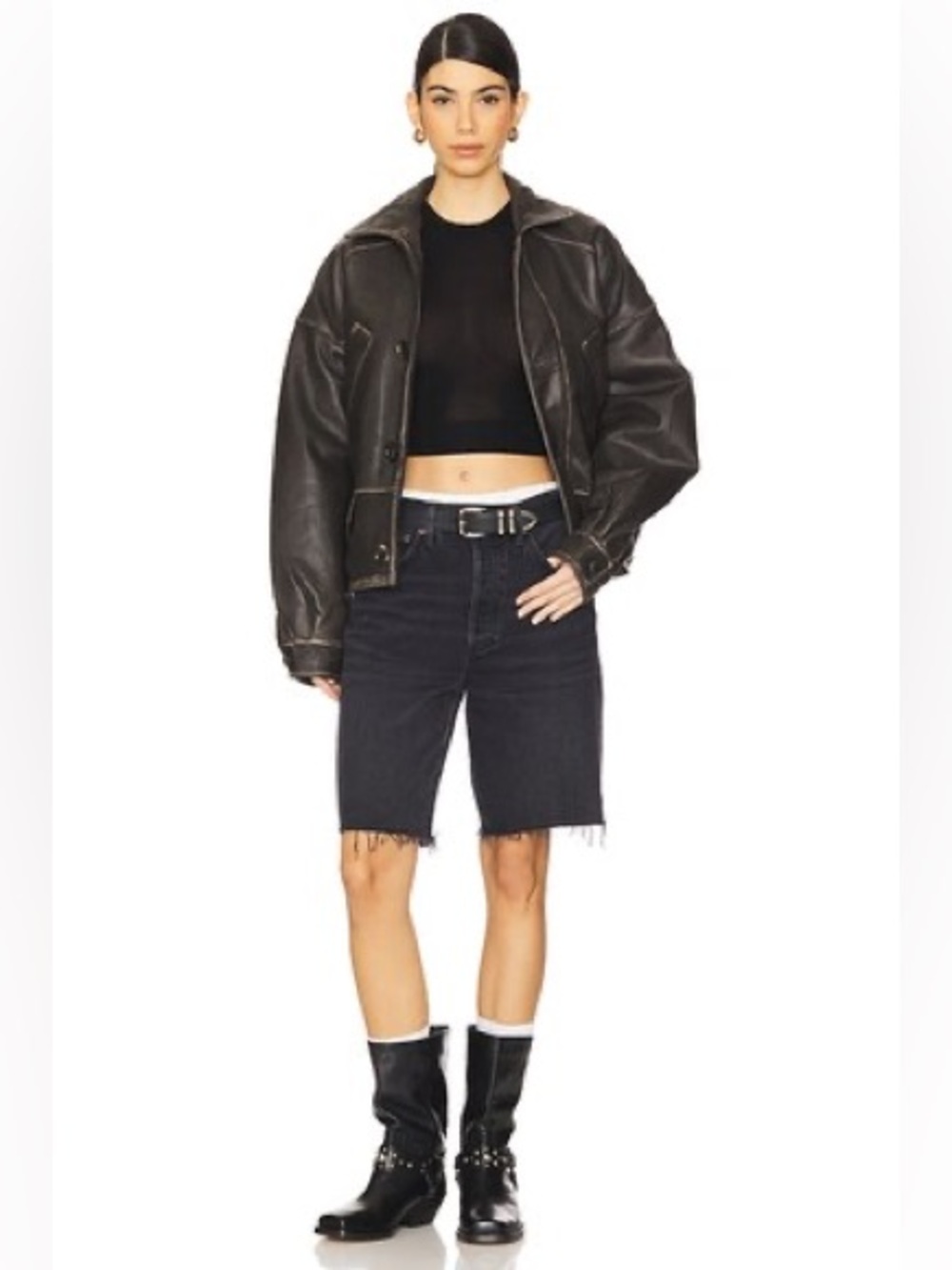 90’s Short in Hitch AGOLDE  Black High-Rise Frayed Hem Bermuda Shorts